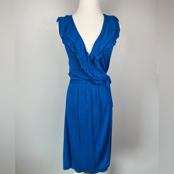 Marciano Royal Blue Ruffle Sleeveless Wrap Dress with Slip - Picture 11 of 11